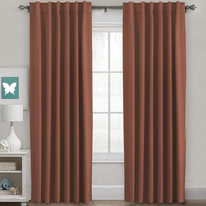H.VERSAILTEX Blackout Curtains Thermal Insulated Window Treatment Panels Room Darkening Blackout Drapes for Living Room Back Tab/Rod Pocket Bedroom Draperies (2 Panels, Washed Spice, 52 x 84 Inch)