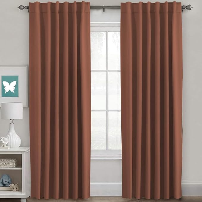 H.VERSAILTEX Blackout Curtains Thermal Insulated Window Treatment Panels Room Darkening Blackout Drapes for Living Room Back Tab/Rod Pocket Bedroom Draperies (2 Panels, Washed Spice, 52 x 96 Inch)