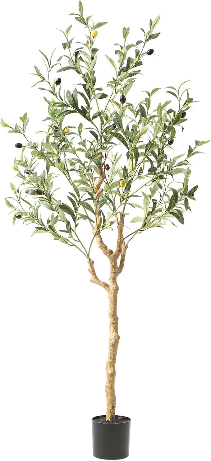 Nafresh Tall Faux Olive Tree，4Ft(48in) Realistic Texture Potted Silk Artificial Olive Tree， Fake Olive Trees Indoor Outdoor for Home Office Living Room Bedroom Foyer Porch Decor.