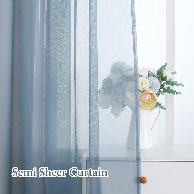 MIULEE 2 Panels Dusty Blue Semi Sheer Window Curtains 84 Inch Length Elegant Grommet Top Window Voile Drapes/Treatment Linen Textured Panels for Bedroom Living Room 54X84 Inch