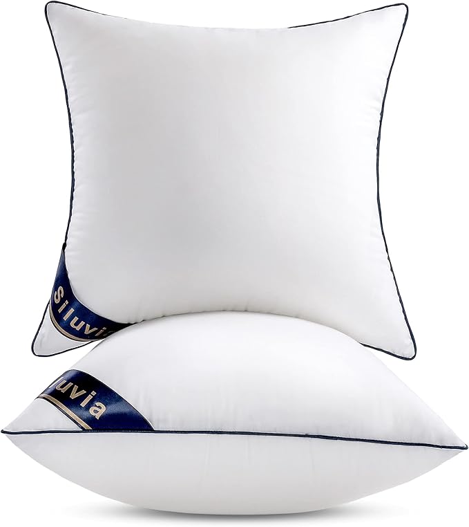 Siluvia 22"x22" Pillow Insert Set of 2 Square Throw 22 Pillows with 100% Cotton Cover for Sofa, Couch, and Bed - White | 100% pure cotton cover, soft and breathable