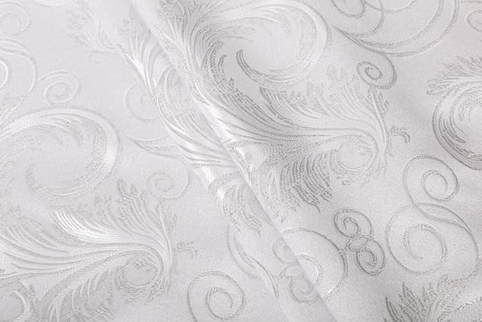 GLORY RUGS Jacquard Luxury Window 2 Panel Set White Curtain with Attached Valance and Backing Bedroom Living Room Dining 2 Curtains 55x84 inches Each Jana