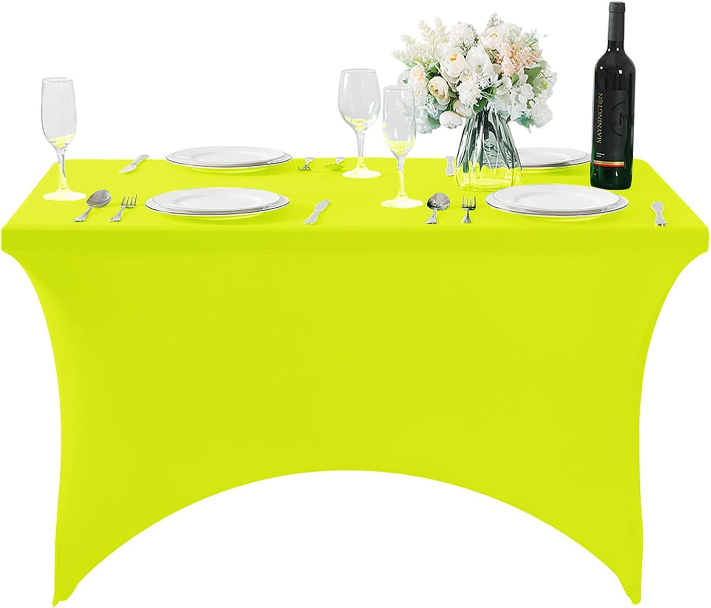 Spandex Table Cover for 4FT or 6ft or 8ft Table Universal Fitted Stretch Tablecloth for Party, Banquet, Wedding and Events-Neon Yellow