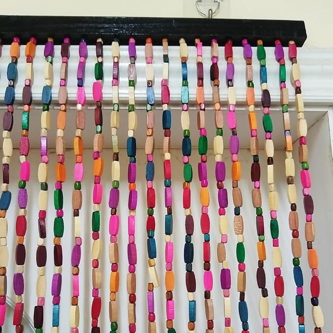 ave split Wood Door Beaded Curtain Boho-Bohemian Wooden Doorway Beads Curtains Made of Wood&Bamboo-for Window,Aisle, Corridor, Door Decor 048zp- (Colorfull, 52 Strands)