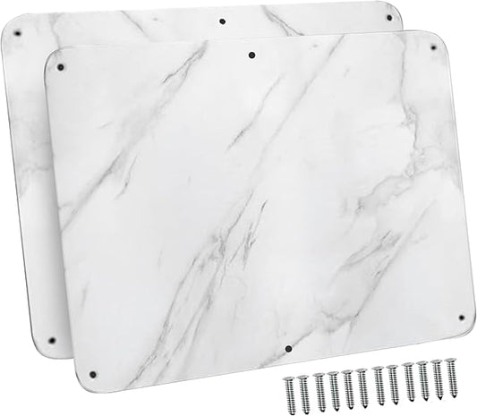17.5inchX11.5inch Large Stainless Steel Plate for Magnets, 3M Adhesive Back, Mounting Screws, Ideal for Magnetic Shelf, Colorful Magnets as a Gift. Mount Anywhere! (Carrara Marble, 2 Pack)