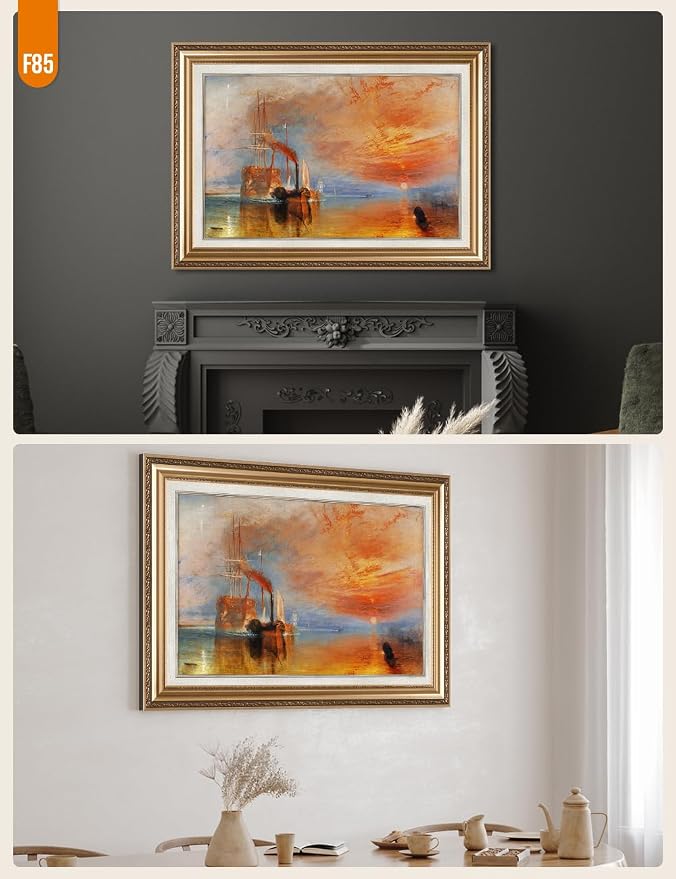 DECORARTS - The Fighting Temeraire by William Turner. World Famous Painting Reproduction. Giclee Prints in Classic Golden Frame Ready to Hang