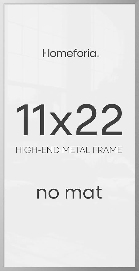 Homeforia 11x22 Newspaper Frame Silver, High End Metal 11 x 22 Picture Frame without Mat, 22x11 Thin Silver Poster Frames for Wall, 11by22 inch Display Photo Frames, Tempered Glass, Wall Kit, Set of 2