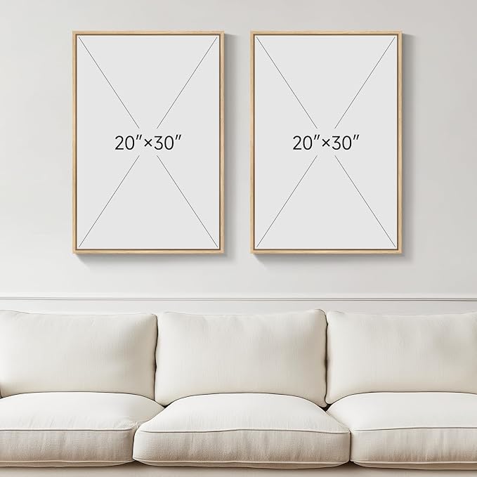 Framed Neutral Boho Wall Art for Bedroom, Set of 2 Beige Line Woman and Botanical Artwork for Living Room Walls, Mid Century Modern Bohemian Canvas Prints for Hallway Office Wall Decor, 20x30 Inch