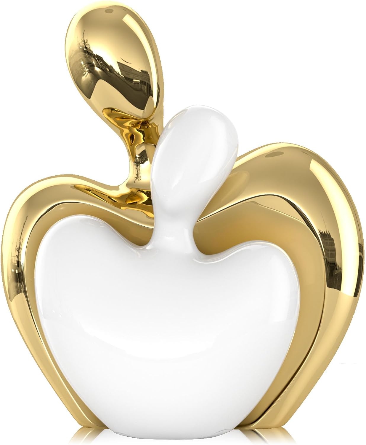 XMGZQ White and Gold Ceramic Couple Figurines Home Decor,Wedding Engagement Romantic Gift for Husband Wife,Large Male and Female Love Statue Valentine's Day Birthday,Abstract Hugging Couple