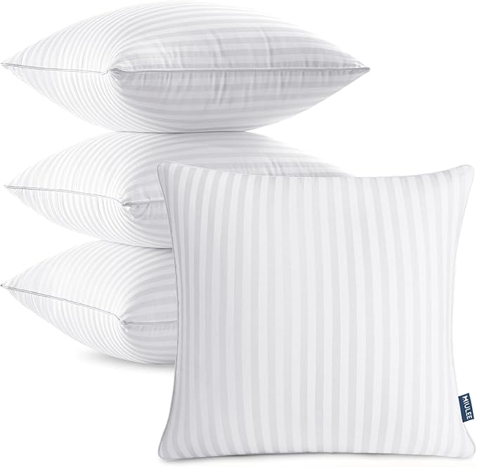MIULEE 18x18 Pillow Inserts, Firm and Fluffy Decorative Throw Pillows for Couch Sofa Bed, Down Alternative with 100% Cotton Cover Pack of 4