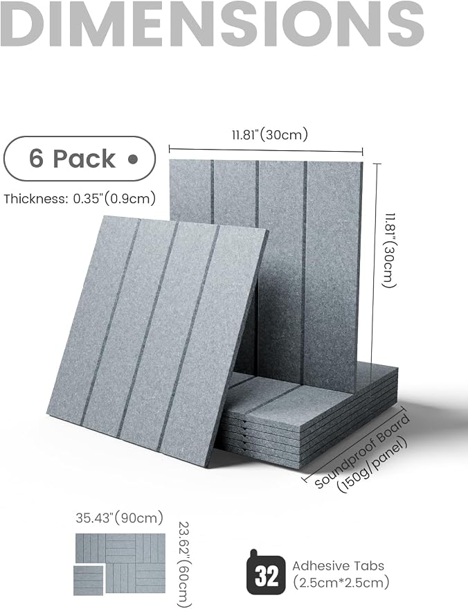 Fluxynara Large Felt Bulletin Board 36"x24" Cork Board Alternative - 6 Pack with 32 Safe Removable Adhesive Tabs, Cork Boards for Walls Felt Board for Home Office Classroom Pin Board-Blue Gray
