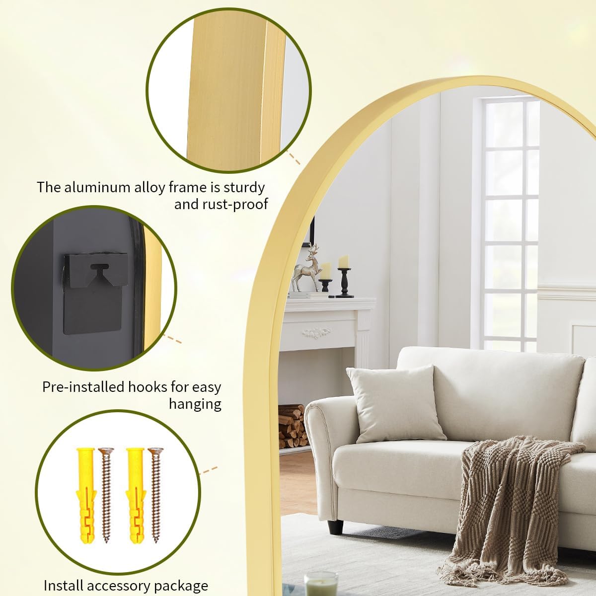 BEAUTYPEAK 24"x36" Arch Bathroom Mirror, Wall Mounted Vanity Metal Frame Mirror for Bedroom, Entryway, Living Room, Gold