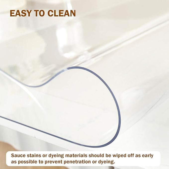 Royhom Clear Table Protector 14 x 60 Inch - 1.5mm Thick Plastic Table Cover, Clear Table Cover Protector Rectangle, Waterproof PVC Desk Mat for Coffee Table, Writing Desk, Dining Room, Dresser