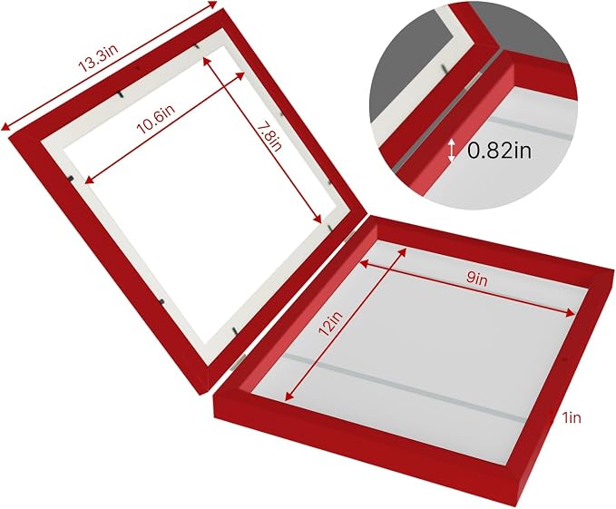 Kids Art Frames 9x12 Set of 2 - Front Opening Childrens Picture Frame Changeable, Wood Artwork Display Storage for Wall Mount, Magnetic Door Holds 50 Art Pieces for Drawings, 3D Picture, Crafts, Portfolio, Red