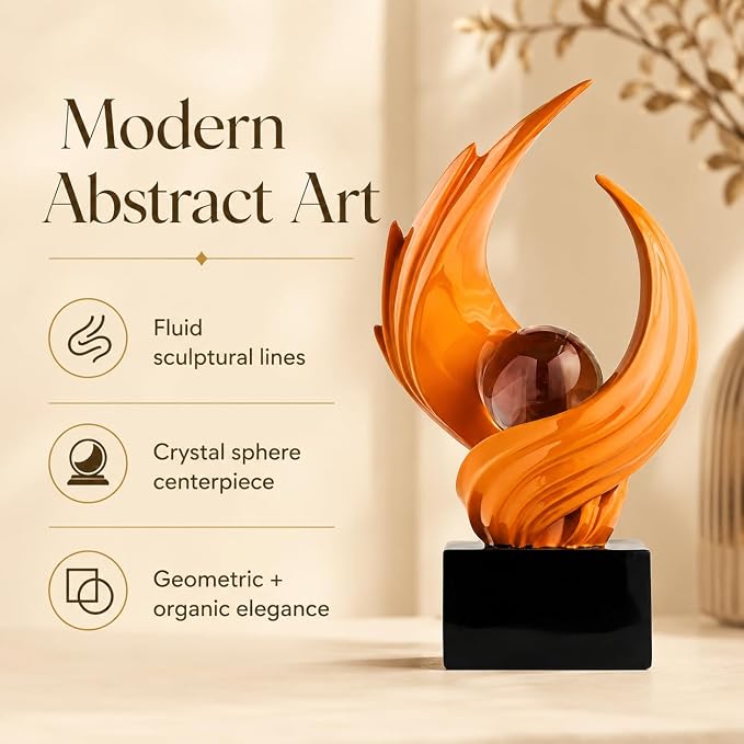 AWNR Gold Abstract Sculpture House Decor Aesthetic - Home Décor Accents for Nightstand, Shelves, Dining Room, Entryway Table, Office, Desk Accessories (Orange B)