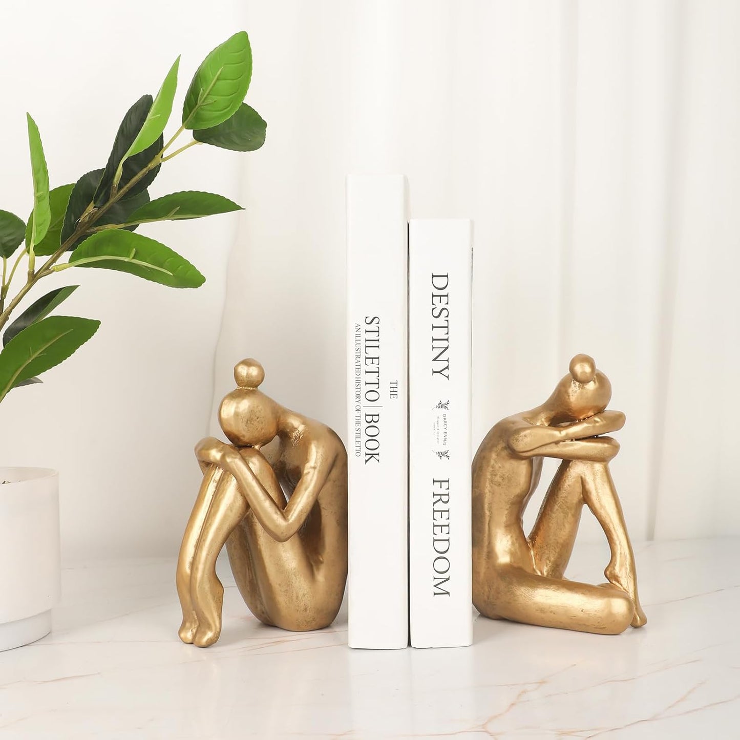 Unique Cast Iron Girl Thinker Bookends, Heavy-Duty Decorative Book Stoppers for Shelves, Creative Home and Office Desk Ornaments, 1 Pair/2 Pieces, 5.9"