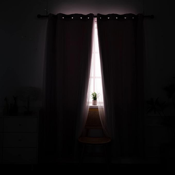 INLINAS Pale Pink Blackout Curtains with Sheer Overlay - Grommet Top Thermal and Noise Reduction Panels for Bedroom and Living Room Light Blocking and Energy Saving, 37 x 72 Inches, Set of 2