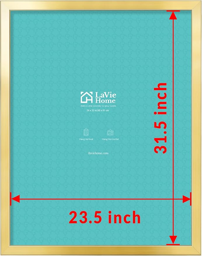 LaVie Home 24 x 32 Picture Frame, Large Poster Frame with High Definition Plexiglass, Horizontal or Vertical Wall Gallery Poster Frames Suitable for Photos, Artworks, Posters,Puzzle, Gold 1pc