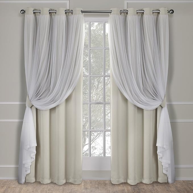 TOWN & COUNTRY LUXE Talia Double Layer Indoor Curtains, Sheer and Room Darkening Blackout, Grommet Top, Energy Efficient, 2-Pack Set, 52"x96", Sand