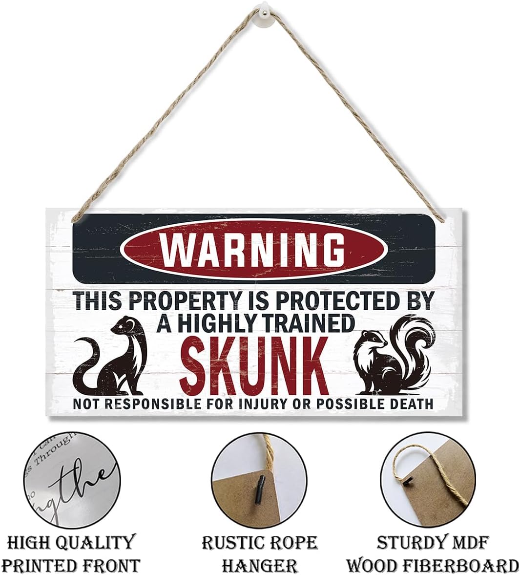 Warning Sign, Skunk Warning Wood Plaque Sign, Funny Door Signs, Decorative Wood Hanging Suspension Plaque, Farmhouse Wooden Wall Decor, Outdoor Hanging Wooden Signs