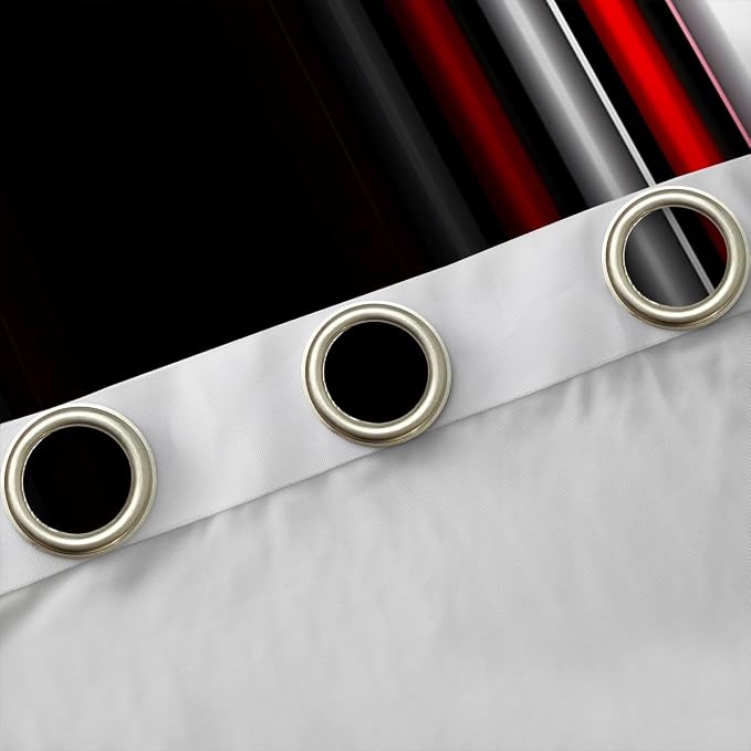 jejeloiu Geometric Strip Lines Curtains Kids (2 Panels, 42 x 63 Inch) Curtainsative Modern Darkening Dreapes Abstract Gradient Style Red Black White Window Treatments Blackout
