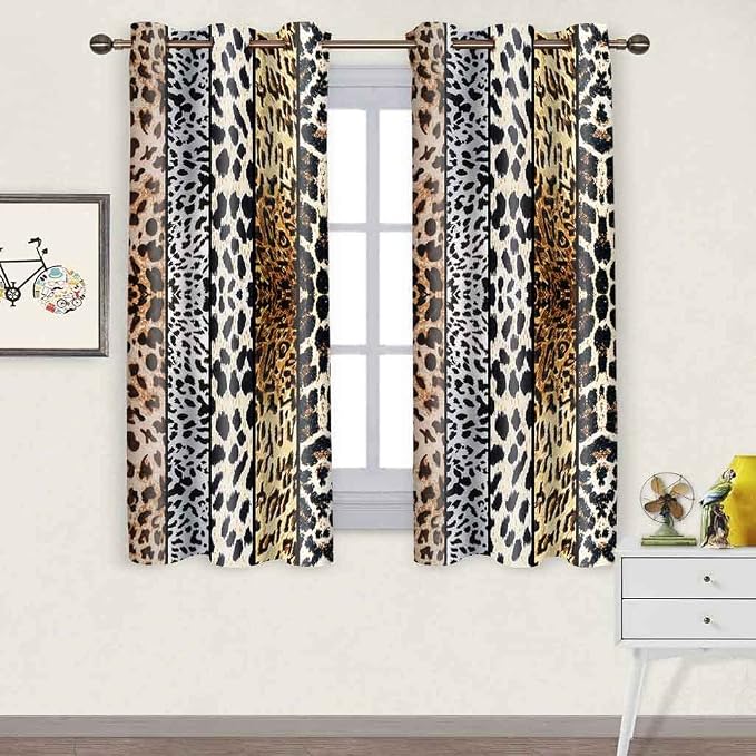 Wild Animals Print Curtain, Fierce Skins Room Darkening Thermal Insulated Blackout Grommets Window Drapes for Living, Dining, Bedroom, 47.5"x 63", 2 Panels, CLLSSP1414