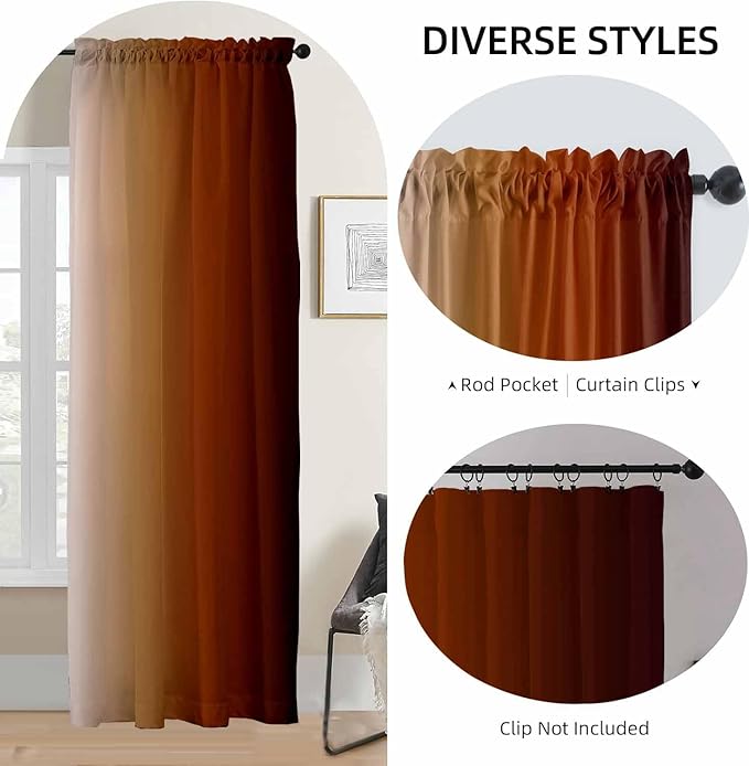 Abstract Orange Curtains for Living Room 84 inch Length 2 Panels Set, Burnt Orange Light Filtering Curtains for Bedroom,Vintage Ombre Curtain Dark Orange Kitchen Curtain Terracotta Window Drapes