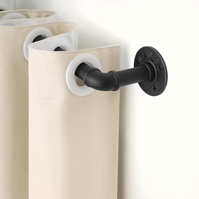 Refrze Curtain Rods for Windows 66 to 120 Inch, 1" Black Industrial Wrap Around, Adjustable Heavy Duty Blackout Curtain Rods for Ceiling, Bedroom, Outdoor Patio
