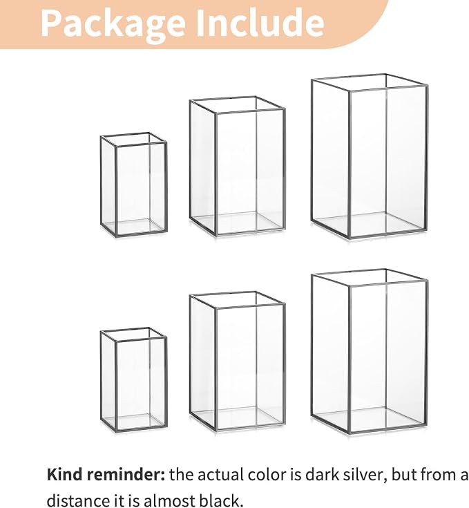 NUPTIO Hurricane Glass Candle Holders: 6 Pcs Clear Lantern Pillar Candles Holder with Black Metal Frame Modern Candle Lanterns Centerpiece for Wedding Ceremony Holiday Decoration 8.1 & 6.5 & 4.7 inch | Clear Glass Candles Holder with Black Metal Frame ...