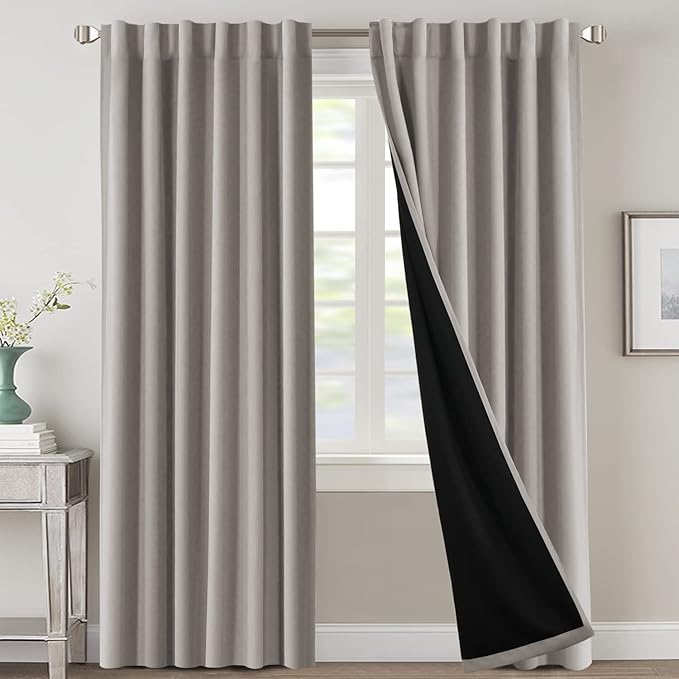 H.VERSAILTEX 100% Blackout Curtains for Bedroom with Black Liner Full Room Darkening Curtains 96 Inches Long Thermal Insulated Back Tab/Rod Pocket Window Drapes for Living Room, 2 Panels, Warm Taupe