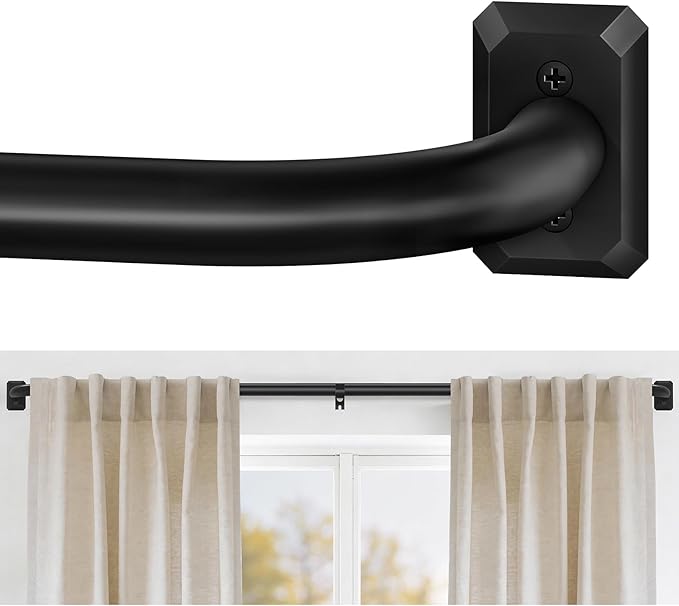 Black Long Curtain Rod, Room Darkening Curtain Rods for Windows 66 To 120 Inches, Wrap Around and Total Blackout Curtain Rod, Heavy Duty and Adjustable Curved Metal Window Treatment Rods, Matte Black