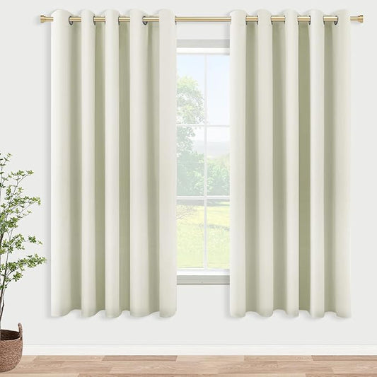 KOUFALL Room Darkening Curtains 63 Inches Long x 72w,70%-80% Blackout Cream Colored Curtains for Bedroom,Light Bege
