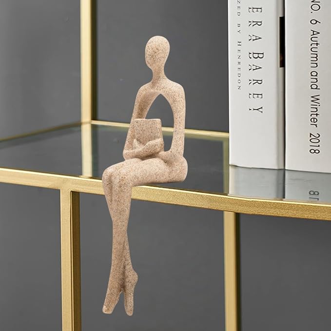 Prettidecor Sandstone Decor Thinker Statue Accents, Set of 3 Thinker Sculptures Office Decor Abstract Resin Decoration on Shelf Table Desk for Living Room Office Bedroom Bookshelf Decor (Large)