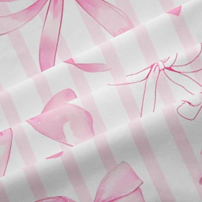 Feelyou Girls Pink Bow Blackout Curtains Coquette Cute Bow Knot Darkening Drapes for Bedroom Living Room Pink White Stripes Insulated Shades Dreamy Princess Window Treatments, 2 Panels 42 x 84 Inch