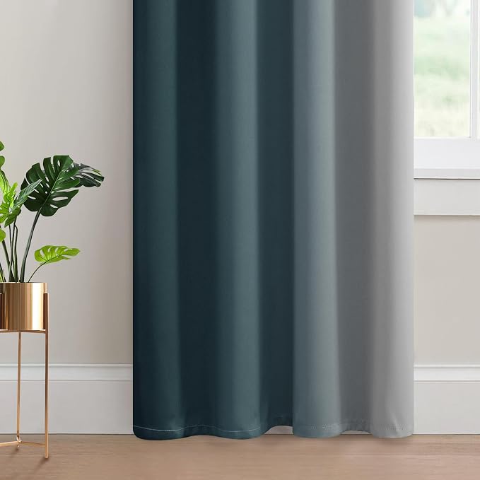 Yakamok Ombre Curtains Stone Blue and Greyish White for Living Room,52Wx84L | Room Darkening Curtains 84,Thermal Insulated Gradient Color Drape,Light Blocking Grommet Window Curtains for Bedroom,2 Panels