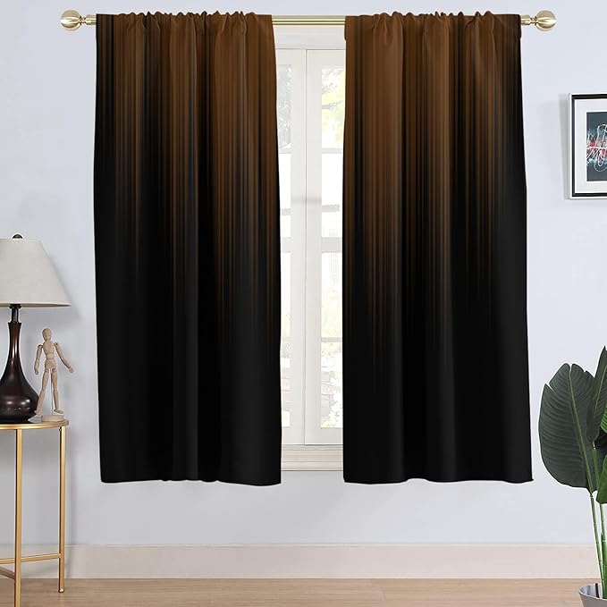 AAtter Brown and Black Ombre Window Curtains, 2 Panels, 42" W x 63" L | Modern Striped Rod Pocket Drapes, Dark Abstract Gradient Style, Moody Masculine Design, Bedroom Decor for Men