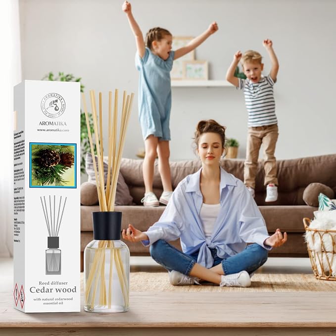Cedarwood Reed Diffuser 3.4 Fl Oz - Scented Reed Diffuser Gift Set - Best for Aromatherapy - Home - Room Air Fresheners - Cedarwood Essential Oil - by Aromatika (Pack of 2)