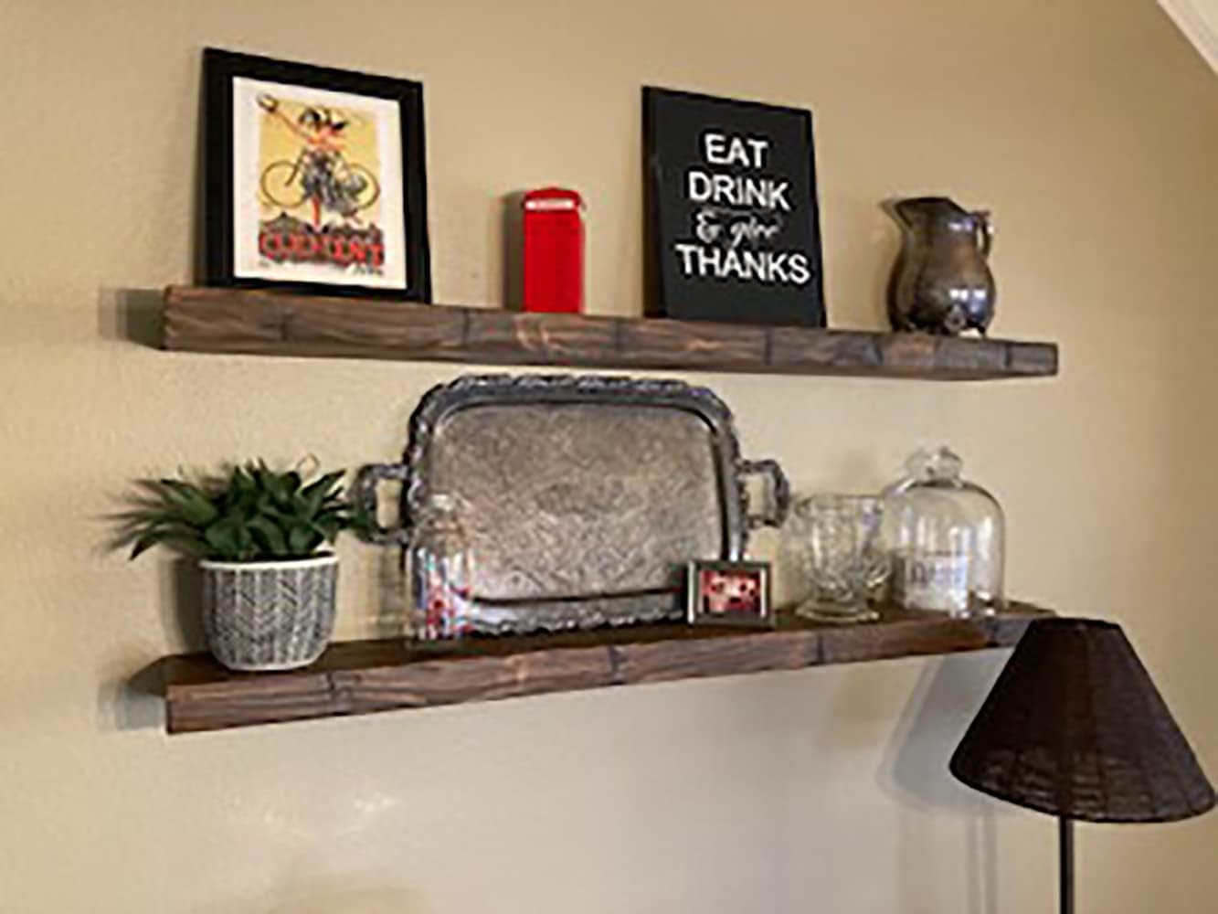 joelsantiques 42 Inch Floating Shelves for Wall - 42x9x2 in - Made of Natural Wood and Easy Install - Heavy Duty Rustic Book Shelves - Perfect for Bathroom, Kitchen, Living Room - Medium Brown