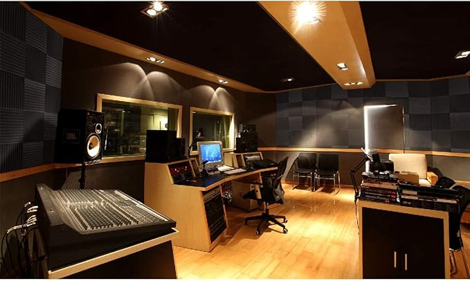 Focusound 80 Pack Acoustic Foam Panels 1" x 12" x 12" Sound Proof Foam Panles Soundproofing Noise Cancelling Wedge Panels for Home Office Recoding Studio with 420PCS Double-Side Adhesive