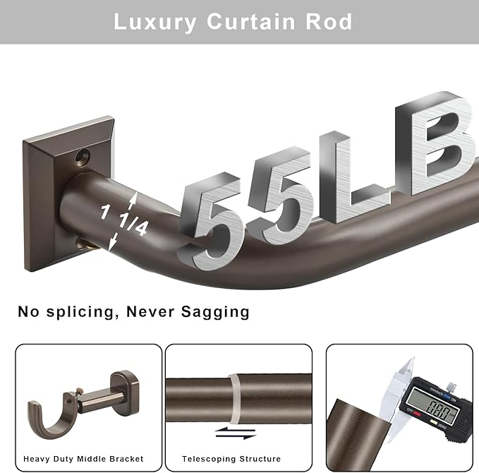 1 1/4 Diam Large Room Darkening Rods, 48-84Inch(4-7ft) Length Telescoping Wrap Around Curtain Rods For Bedroom Living Room Kitchen, Dark Bronze