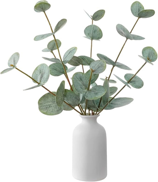 dallisten Artificial Eucalyptus Stems with Ceramic Vase, 13'' Fake Plants for Home Decor, White Vase with Greenery for Modern Farmhouse Boho Decor, Table Centerpiece for Room Bathroom Kitchen Mantle