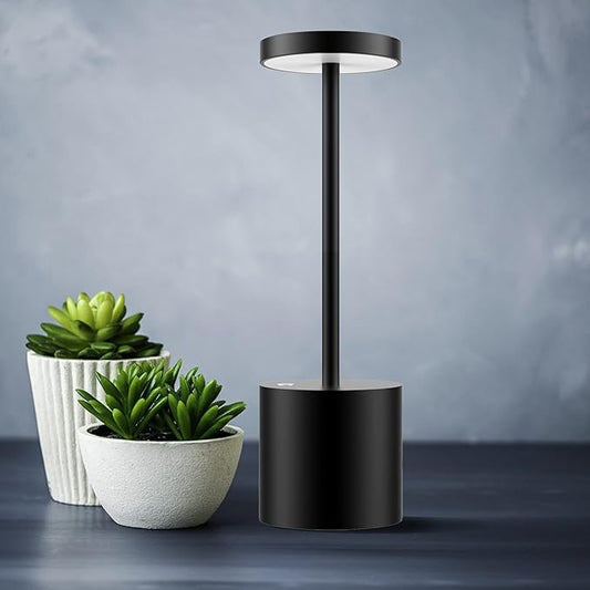 TBBGA LED Cordless Table Lamp,Rechargeable 3 Color Stepless Dimming Battery Operated Lamp,Metal Portable Indoor and Outdoor Night Light,for Home Office/Living Room/Restaurant/Study.(Black)