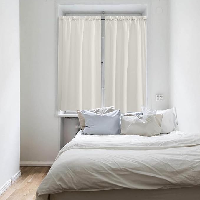 63 Inch Long Tier Curtains for Kitchen, Solid Color Beige Bathroom Window Curtains Rod Pocket Short Curtains Window Treatment Tiers for Living Room Farmhouse 2 Panels