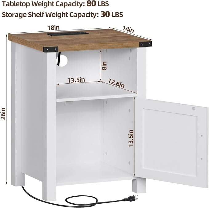 Joaxswe Antique White Nightstand Set of 2, 18 Inch Farmhouse Night Stand with Charger Station and USB Port, Modern Couch Side Table with Magnetic Door and Storage Shelf, Bedside Tables for Bedroom