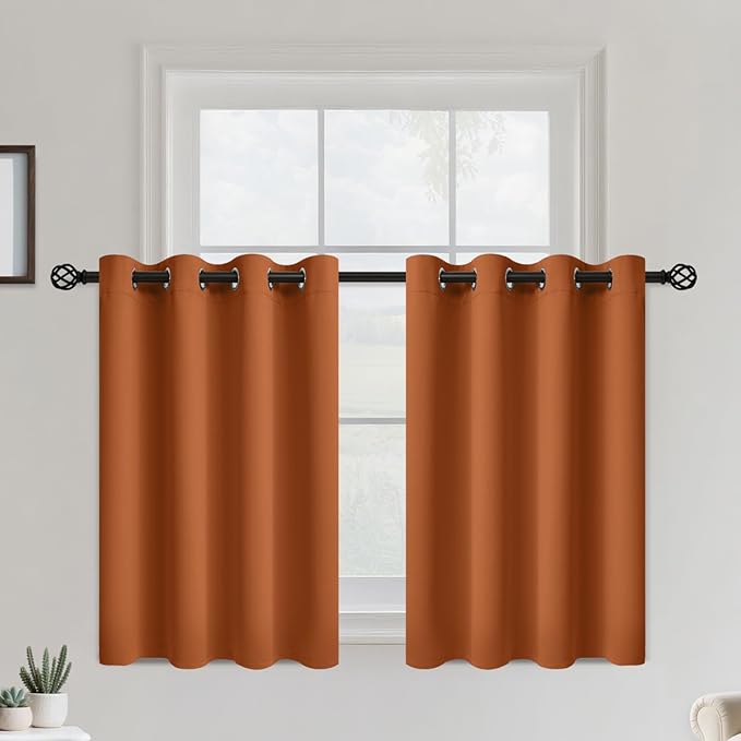 COSVIYA Grommet Blackout Room Darkening Brunt Orange Curtains 36 inch Length,Thick Polyester Light Blocking Insulated Thermal Curtain Drapes for Bedroom/Living Room,2 Panels,52x36 inches