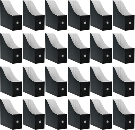 24 Pack Black Cardboard Magazine Holder, Sturdy Book Bins for Classroom Library, 10.6'' ×10.2'' ×3.5'' Inch Vertical File Folder Box