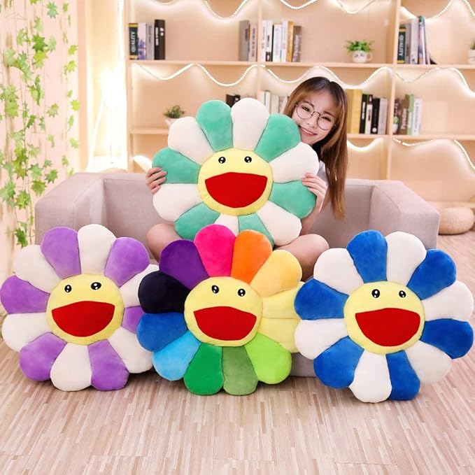 TEFU Flower Plush Pillow, Sunflower Pillow Soft & Comfortable Sunflower Smiley Cushion Colorful Sun Flower Plush Toy Home Bedroom Shop Restaurant Decor (Green,16.5in/42cm), 1 Count (Pack of 1) | Colorful Sunflower Plush Pillow—Perfect for Home, Bedroom...