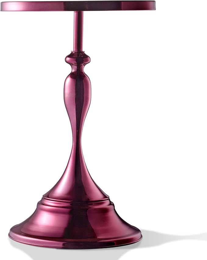 Homes: Inside + Out Halric Modern 24" Tall Round End Table with Decorated Tabletop and Iron Metal Base, Accent Furniture, Elegant Pedestal Stand for Living Room, Home Office, Chrome Purple