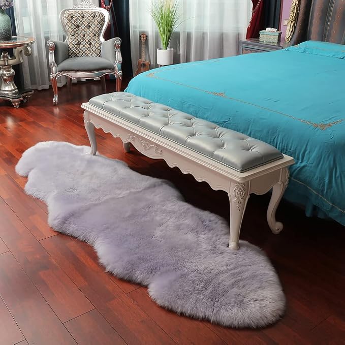 LLB Genuine Sheepskin Area Rug Wool Rug Fur Carpet Fluffy Shaggy Fur Rug for Living Room Kids Bedroom Real Sheepskin Throw Lambskin Rugs Sofa Mat Chair Seat Covers (Taro Purple, 2 x 6 ft Sheepskin)