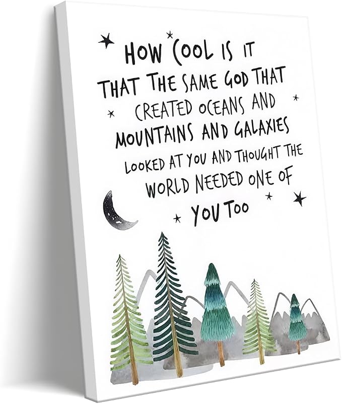 Christian Nursery Wall Art Mountain Pictures Baby Boy Decor 12x16 Inch | Inspirational Religious Decor, Toddler Boy Room Decor, Faith Paintings, Christening Gifts for Boys